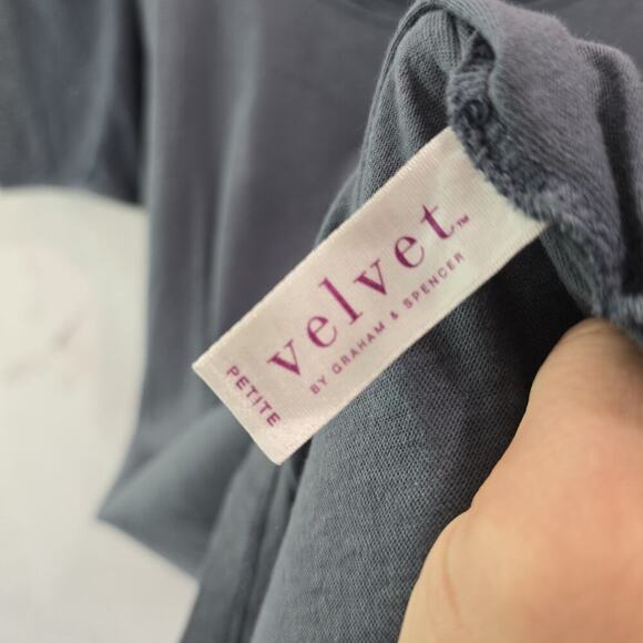 Anthropologie T Shirt Womens XS Grey Mesh Puff Velvet Graham Spencer Scoop - Picture 8 of 12